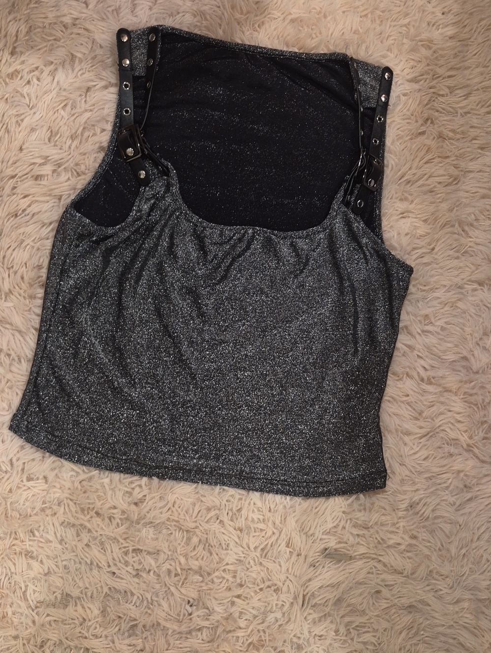 SHEIN Glitter Buckle Strap Tank Top - Black